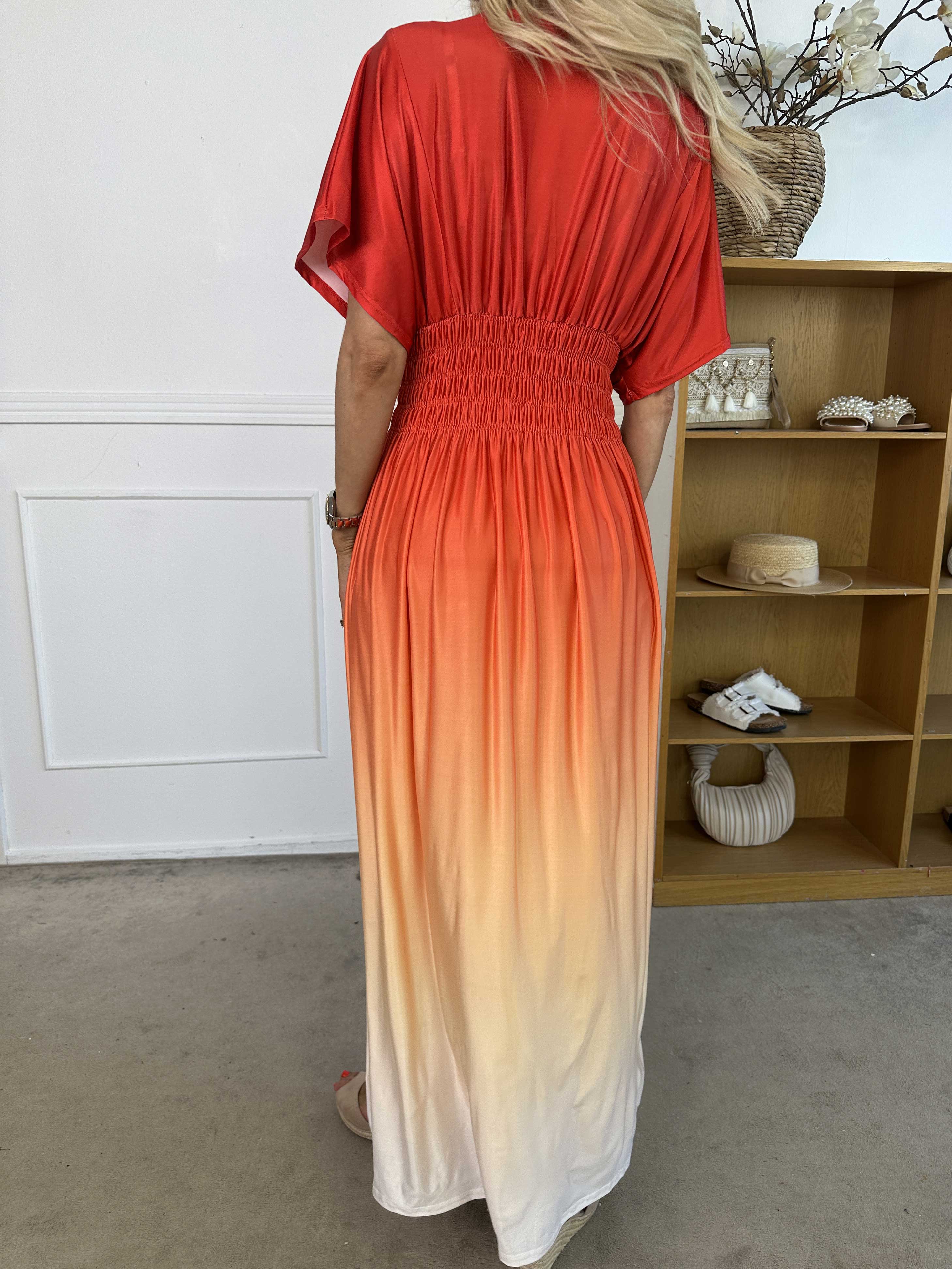 Pams Fade - Lang flerfarvet elastisk kjole